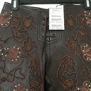 Bebe brown embellished leather pant NWT
